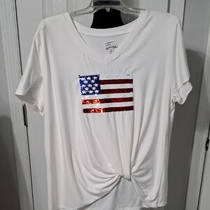 Liberty White Red Tie Front Short Sleeve T-Shirt
